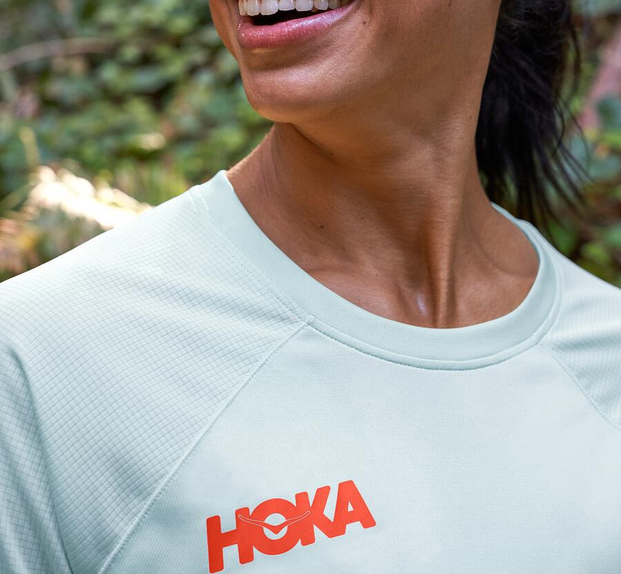 Top Hoka One One Mujer - Performance Largos Sleeve - Azules - MCX037694